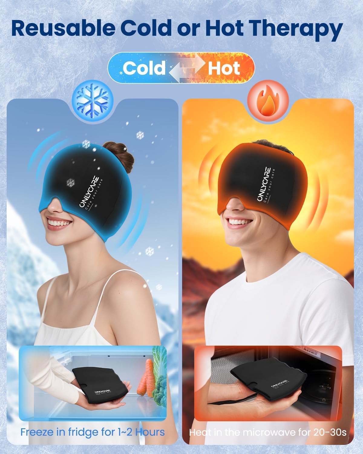 Relievia ক্যাপ কোল্ড ও হট থেরাপি ফিচার দেখাচ্ছে